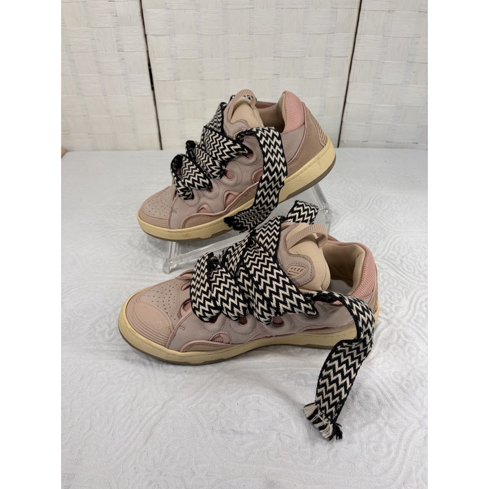 Lanvin Curb Sneakers pale pink chunky blk/white zigzag laces mens 8.5